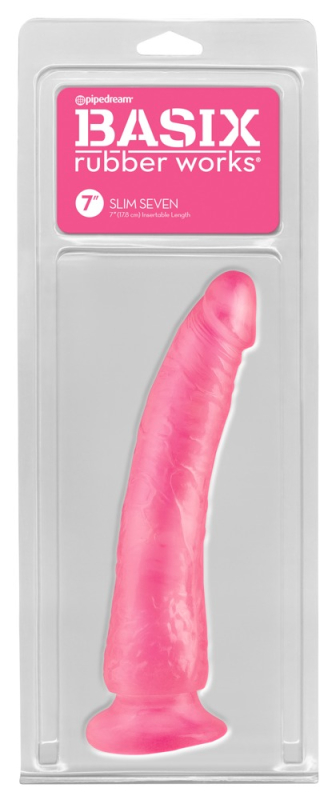 Brug Pipedream Basix Rubber  -  Slim Seven Pink Dildo 21 cm til en forbedret oplevelse