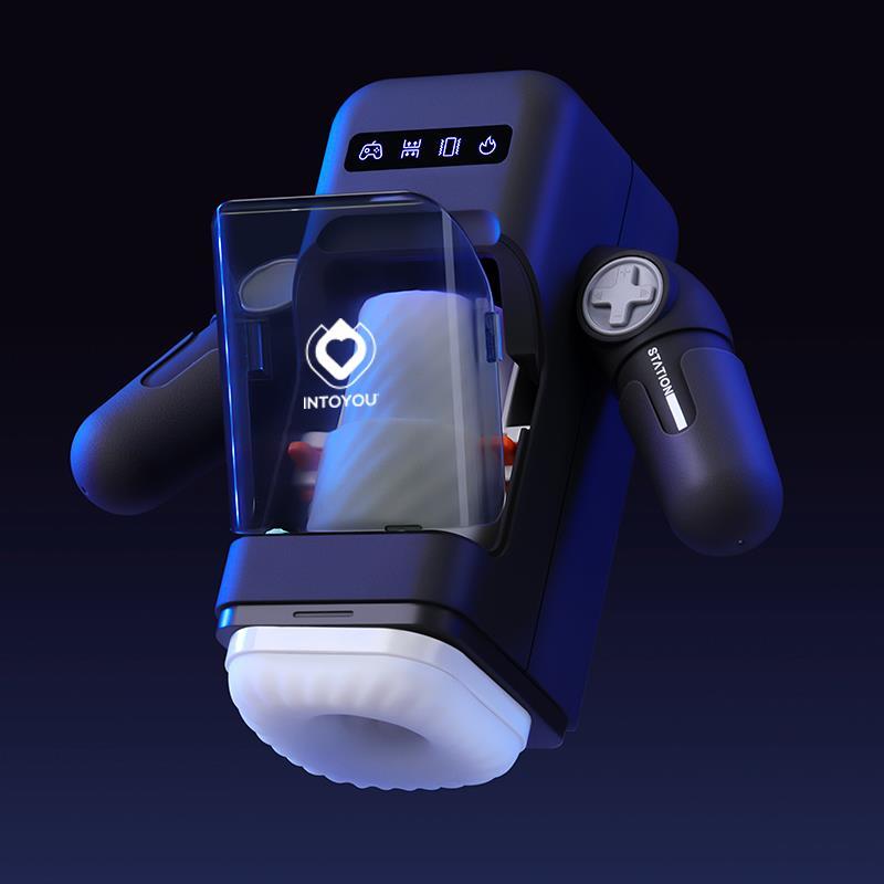 Kvalitets Masturbator med fremstød, varme, vibration og mobilholder-11