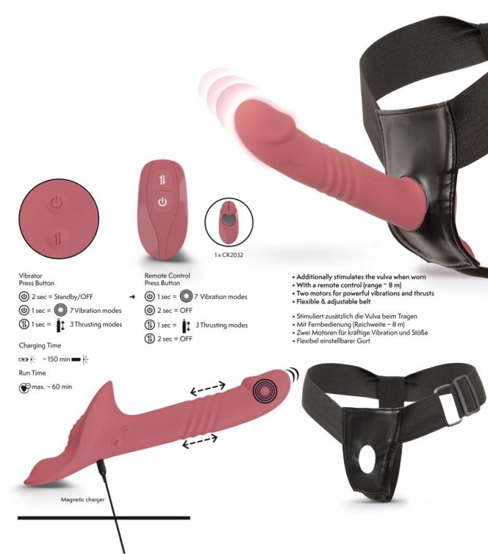 Stødende Strap-On vibrator med Fjernbetjening-14