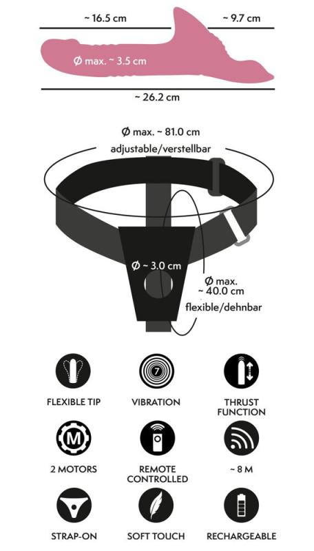 Stødende Strap-On vibrator med Fjernbetjening-15